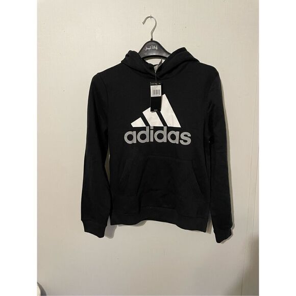 Adidas Boys XL Essential Black Pullover Sweatshirt Hoodie NWT Activewear - Picture 1 of 5